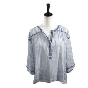 J. Jill Navy Blue/White V-Slit 3/4 Sleeve Blouse Size Medium